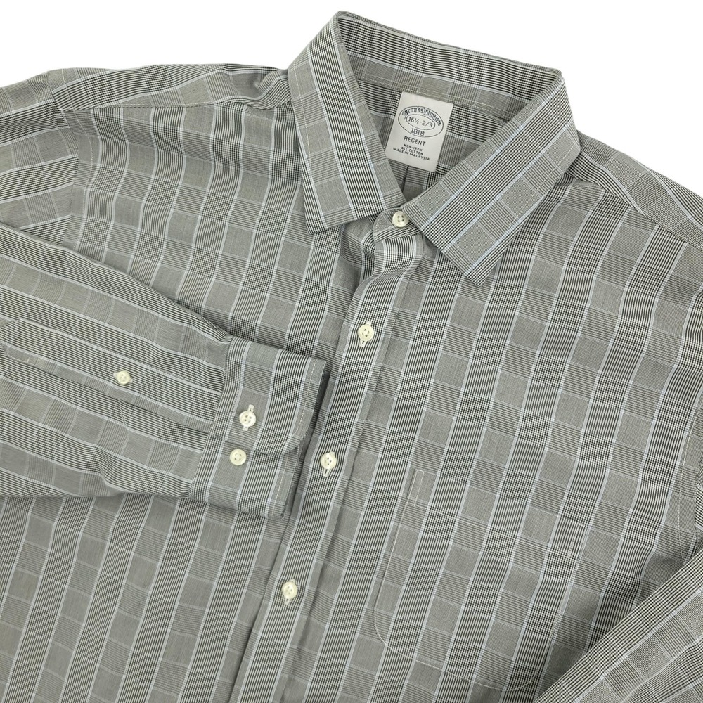 Brooks Brothers Dress Shirt Mens 16.5 32/33 Gray Check Regent Nonโ Iron Cotton